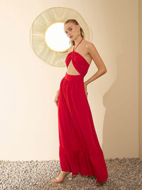 Berrylush Halter Neck Sleeveless Tie-Ups Maxi Dress