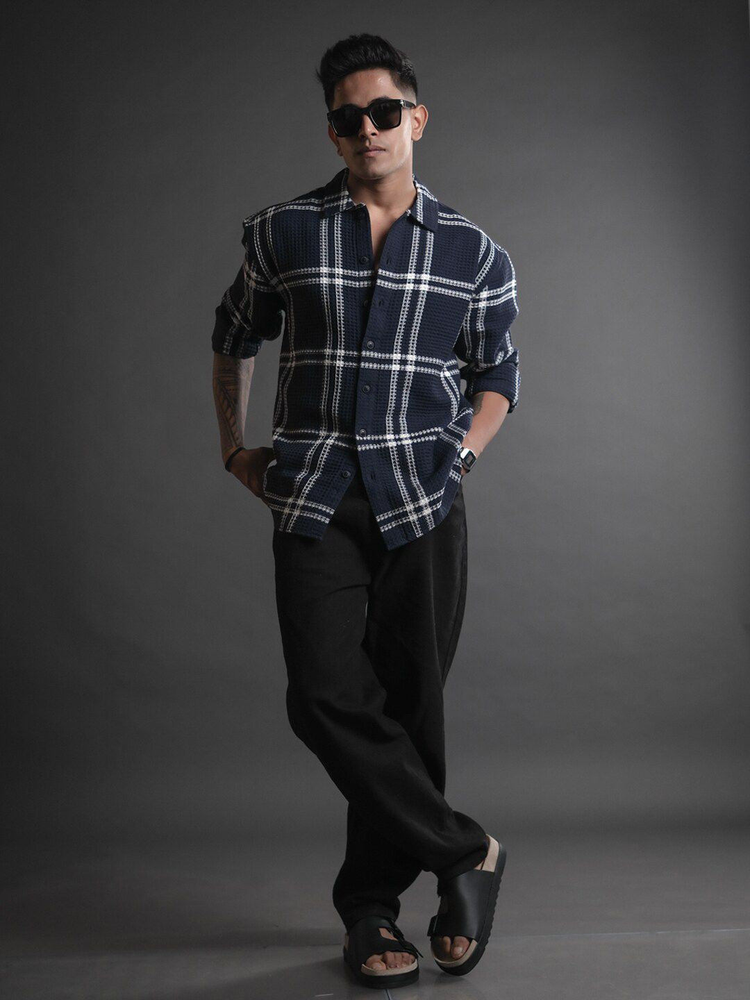 Powerlook Blue India Slim Oversized Tartan Checked Casual Shirt