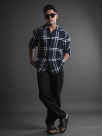 Powerlook Blue India Slim Oversized Tartan Checked Casual Shirt