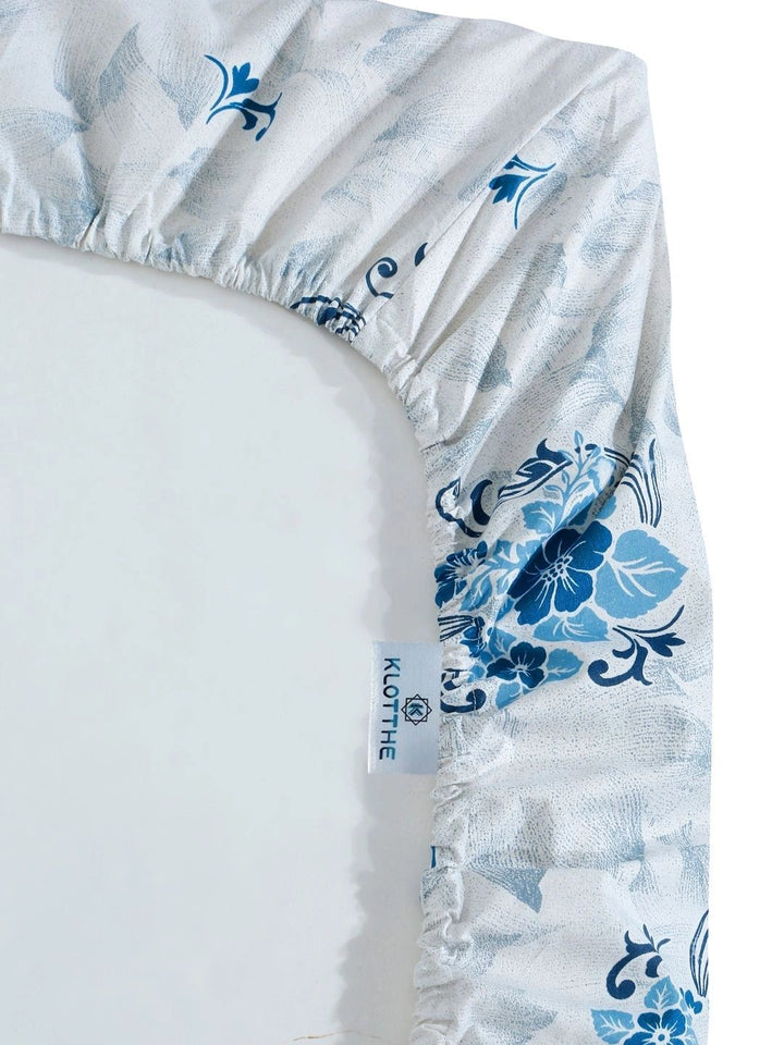 Moda Rapido X KLOTTHE Blue & White Floral 400 TC Single Bedsheet with 1 Pillow Covers