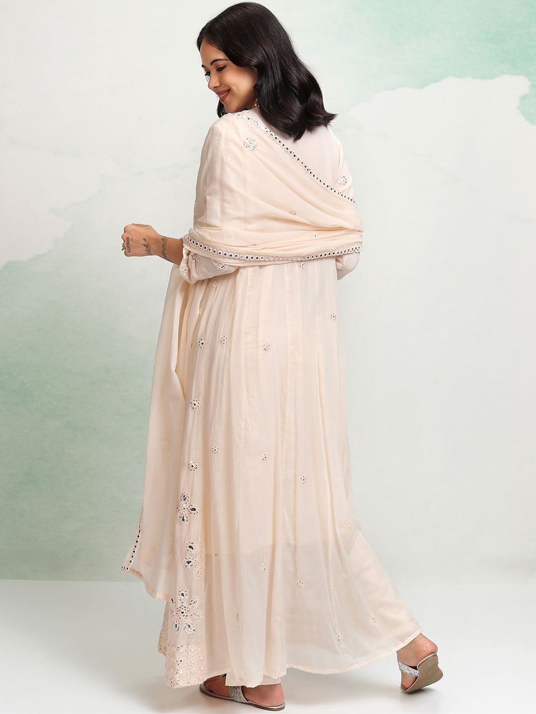 Vishudh Embroidered Regular Mirror Work Pure Cotton Anarkali Kurta Set