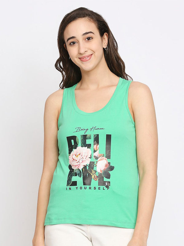Being Human Women Green Floral Printed T-shirt