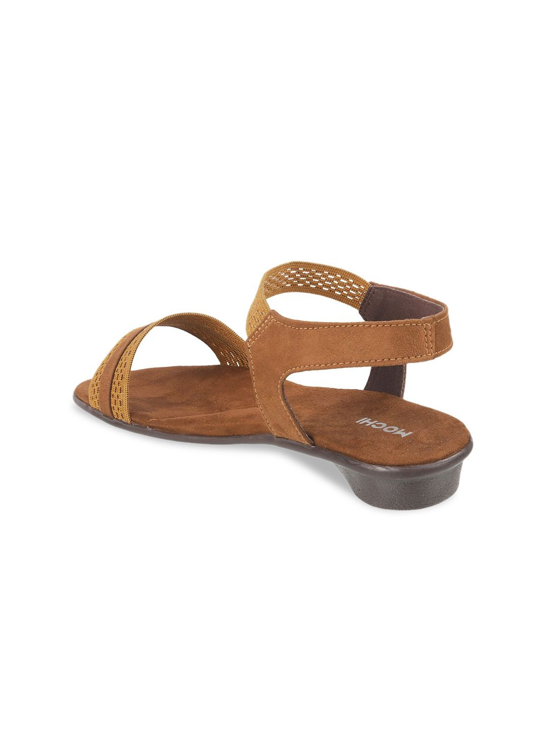 Mochi Women Brown Textured Open Toe Flats