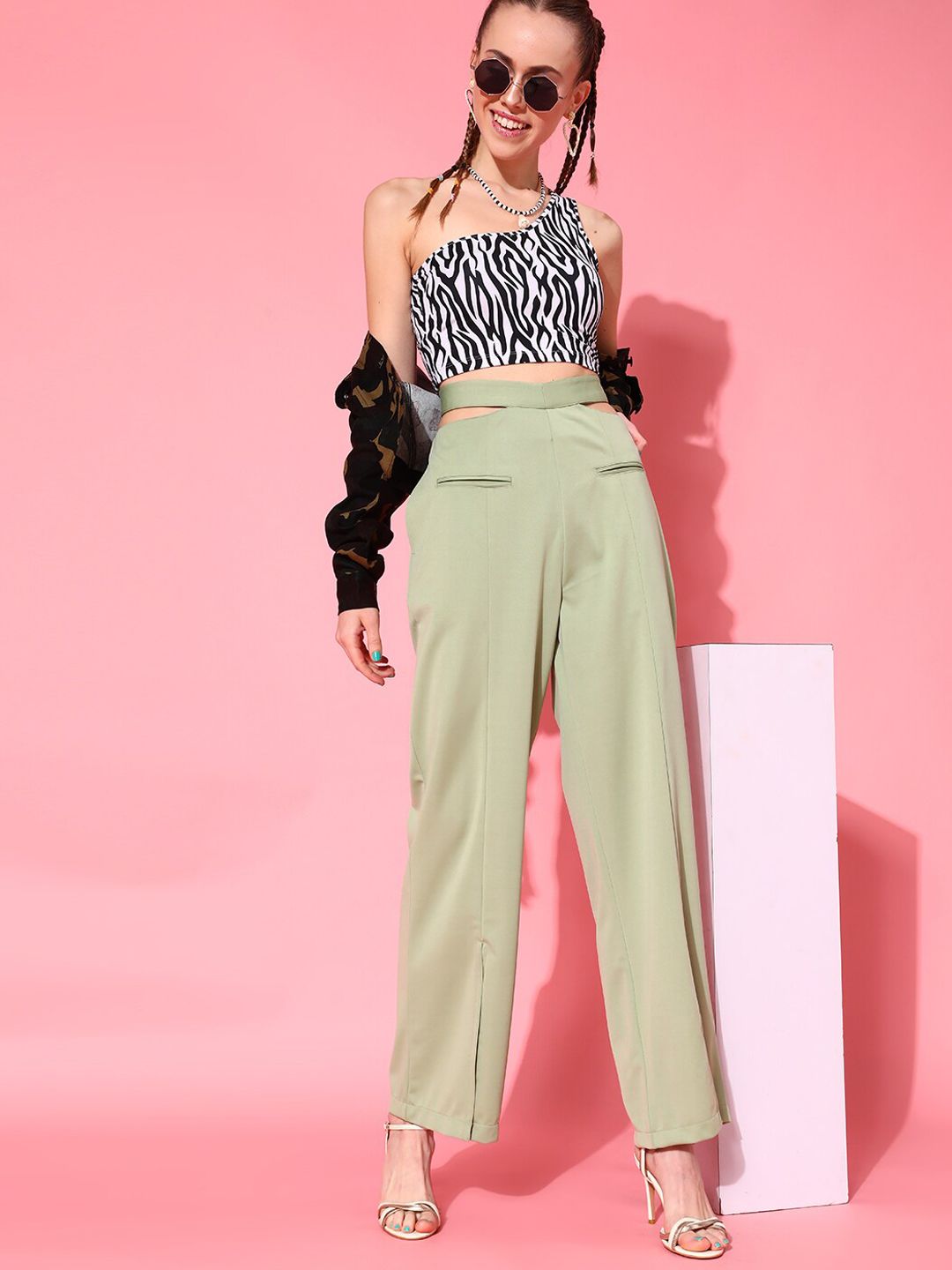 STREET 9 Women Green Loose Fit High-Rise Culottes Trousers
