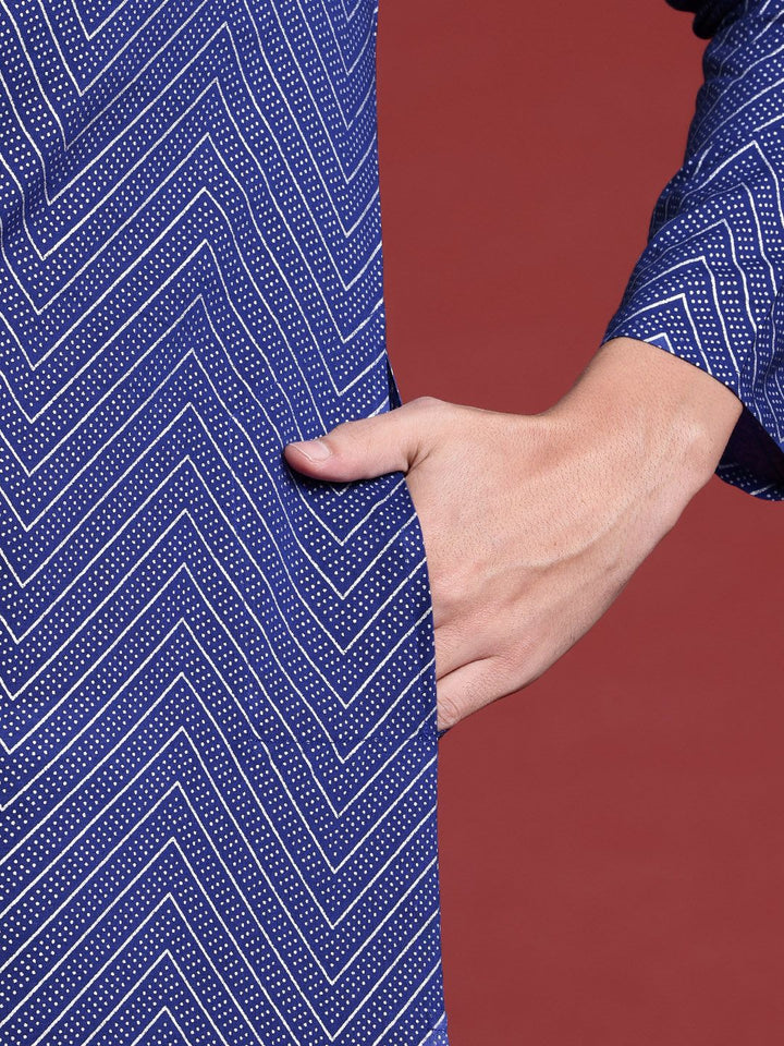 Anouk Chevron Printed Indigo Kurta