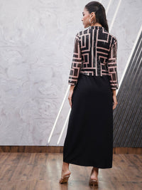 Athena Geometric Printed Embellished V-Neck Sheath Dress With Jacket