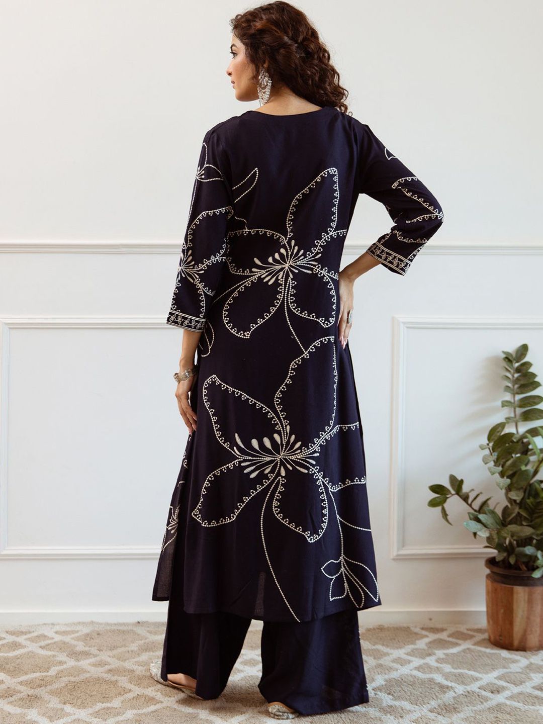 Indo Era Women Floral Embroidered Regular Sequinned Kurta with Trousers