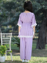 Cutiekins Girls Printed Round Neck Kaftan Kurta with Palazzos
