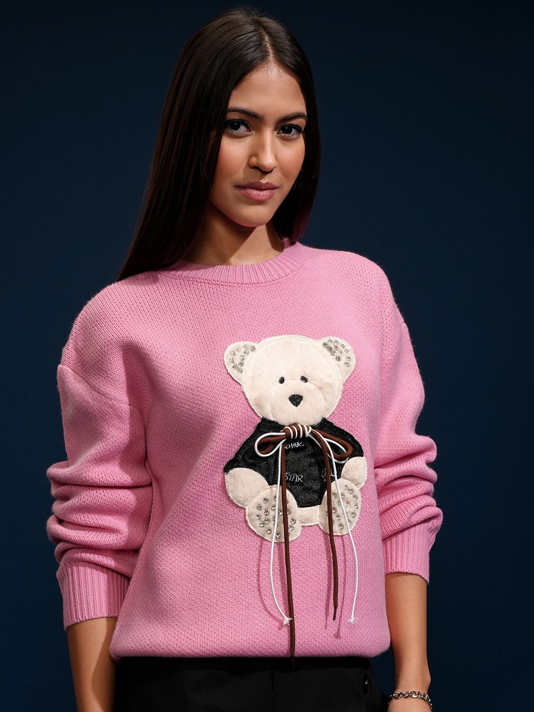 Tokyo Talkies Women Embellished Round Neck Sweater