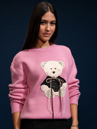 Tokyo Talkies Women Embellished Round Neck Sweater