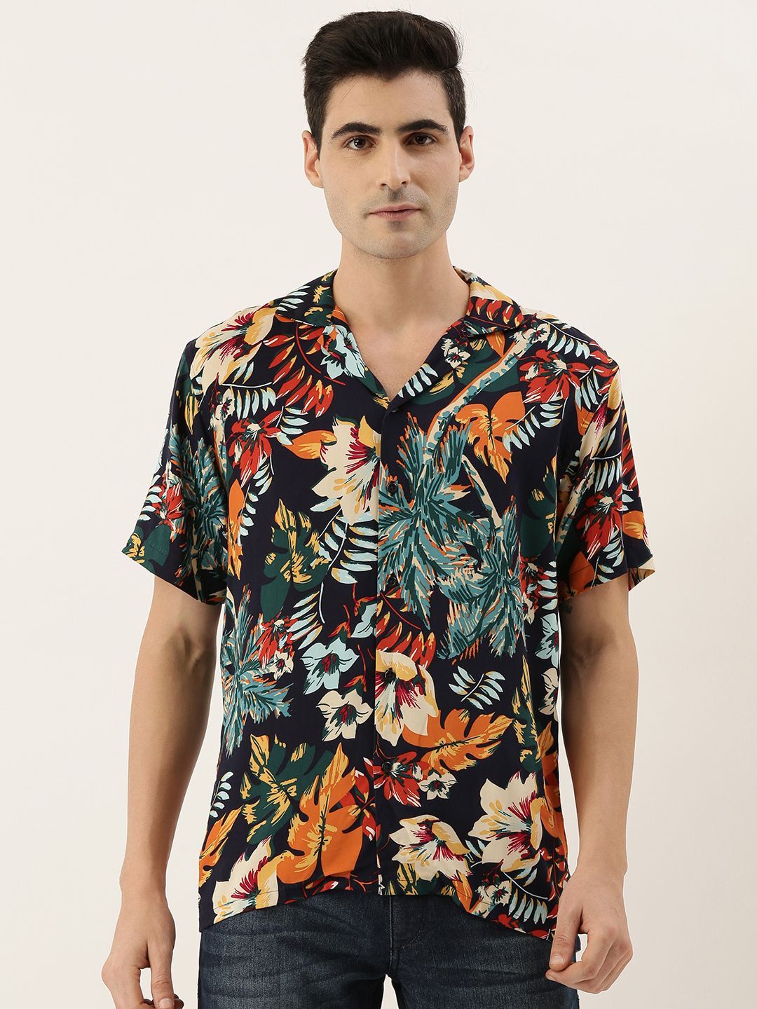 Hancock Men Navy Blue & Blue Regular Fit Printed Casual Shirt