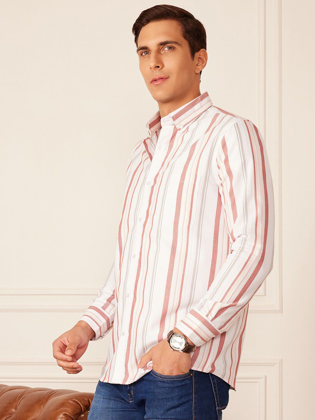DENNISON Smart Striped Button-Down Collar Casual Shirt