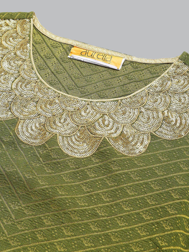 AURELIA Women Green & Gold-Toned Ethnic Motifs Thread Work Anarkali Kurta