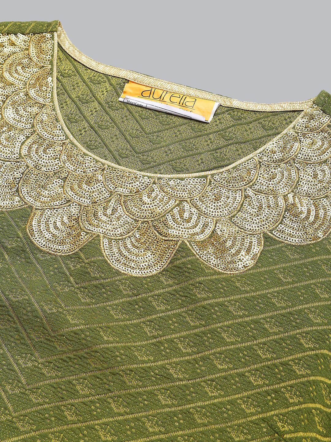 AURELIA Women Green & Gold-Toned Ethnic Motifs Thread Work Anarkali Kurta