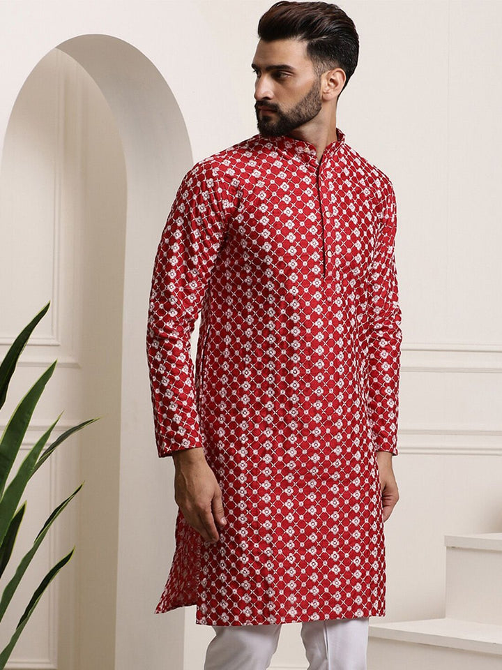 SOJANYA Self Design Thread Work Mandarin Collar Kurta