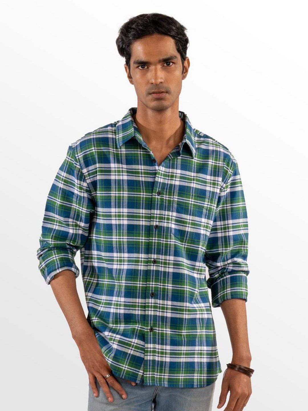 Eszett Checked Long Sleeves Spread Collar Pure Cotton Regular Fit Casual Shirt