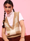 STREET 9 Women Deep Brown Checked Sweater