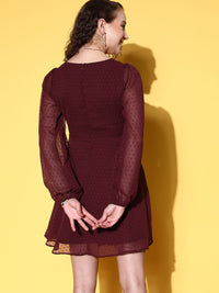 Berrylush Women Burgundy Self-Design Vacay Attire