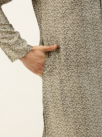 SOJANYA Men Beige Jacquard Silk Kurta with Churidar & Nehru Jacket