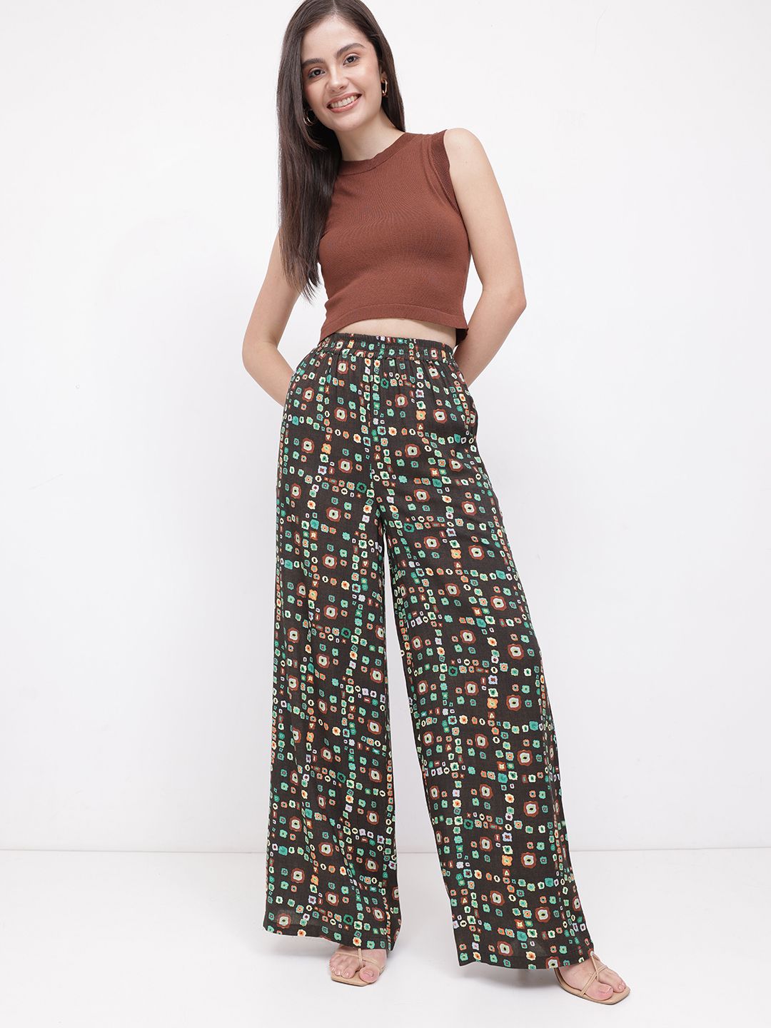 DressBerry Fusion Flair Bandhani Inspired Wide Leg Trouser