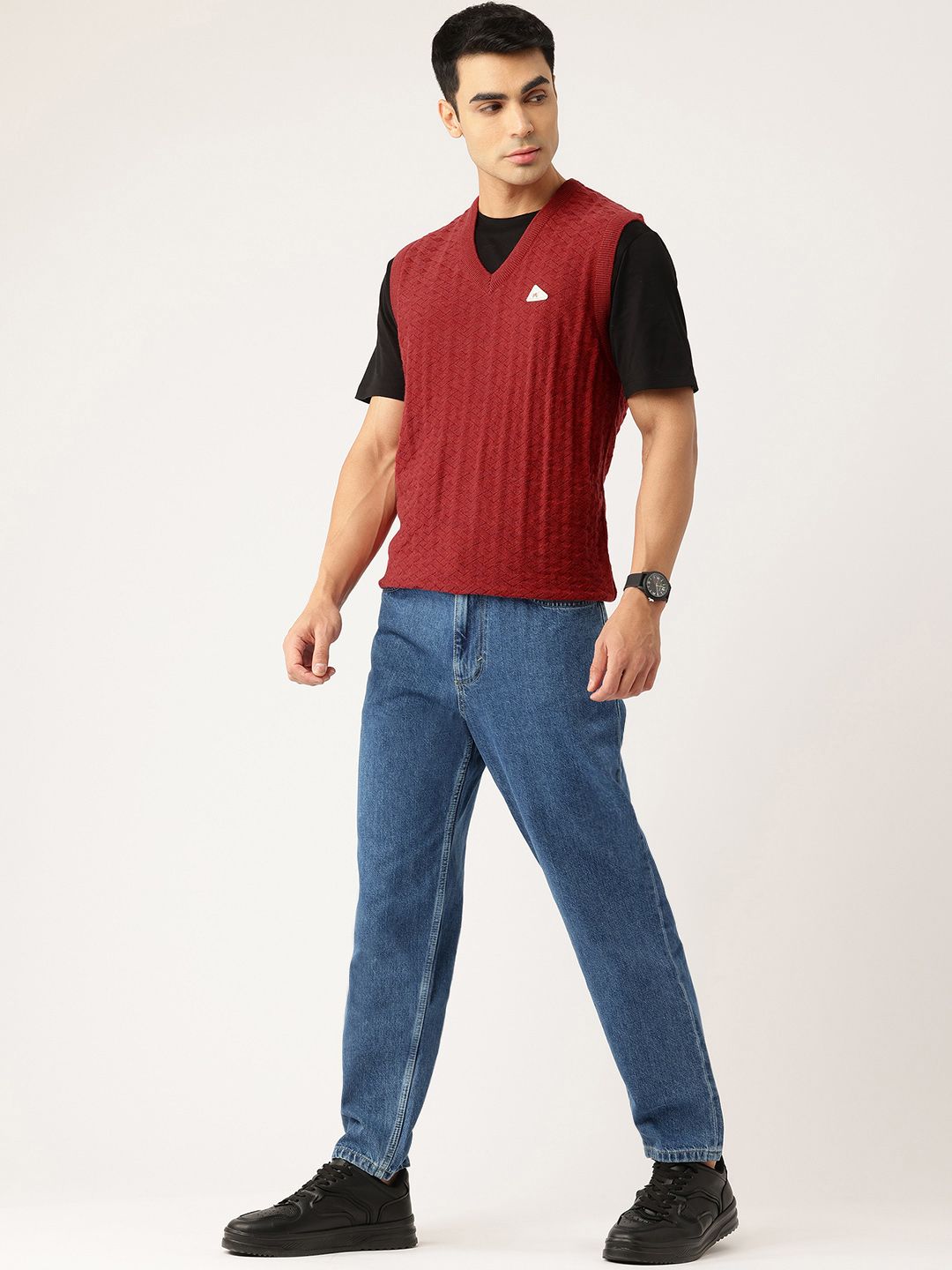 Monte Carlo Self Design Woollen Sweater Vest