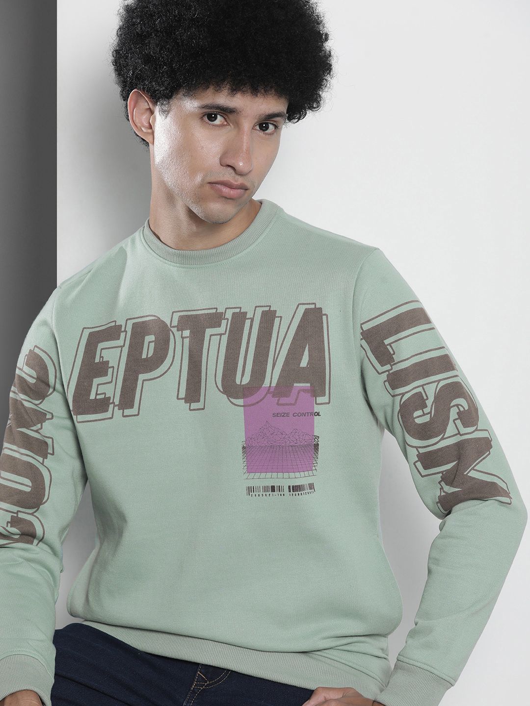 The Indian Garage Co Men Sea Green & Brown Printed Sweatshirt
