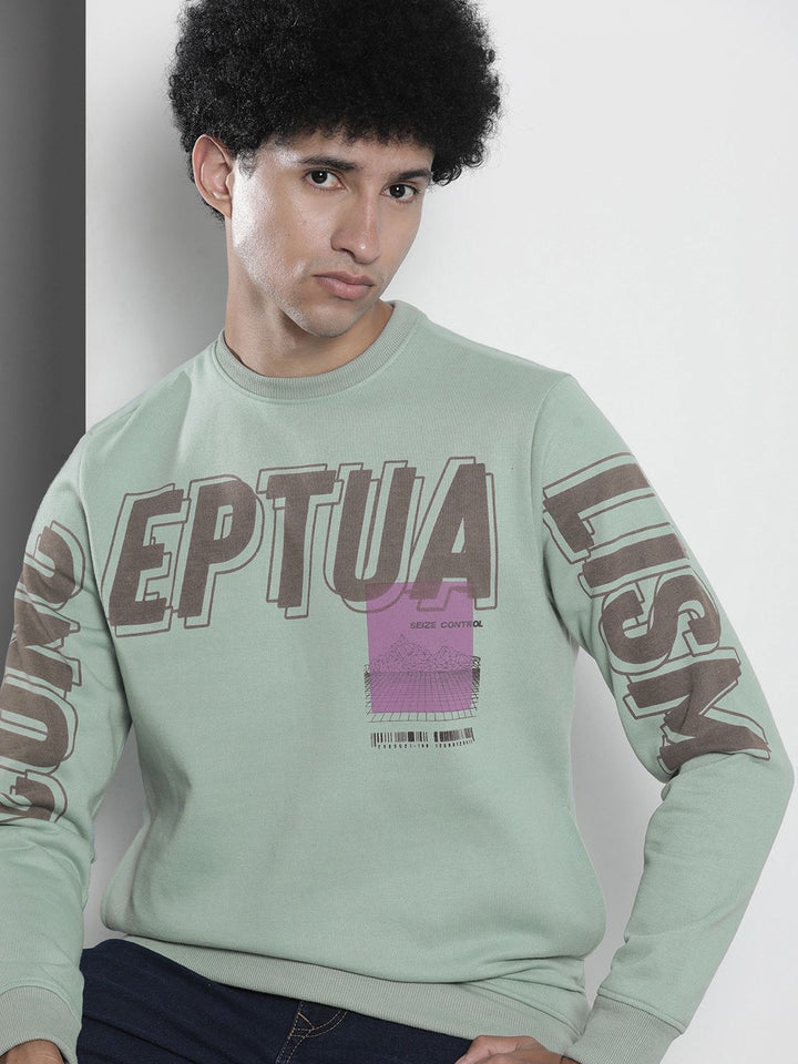 The Indian Garage Co Men Sea Green & Brown Printed Sweatshirt