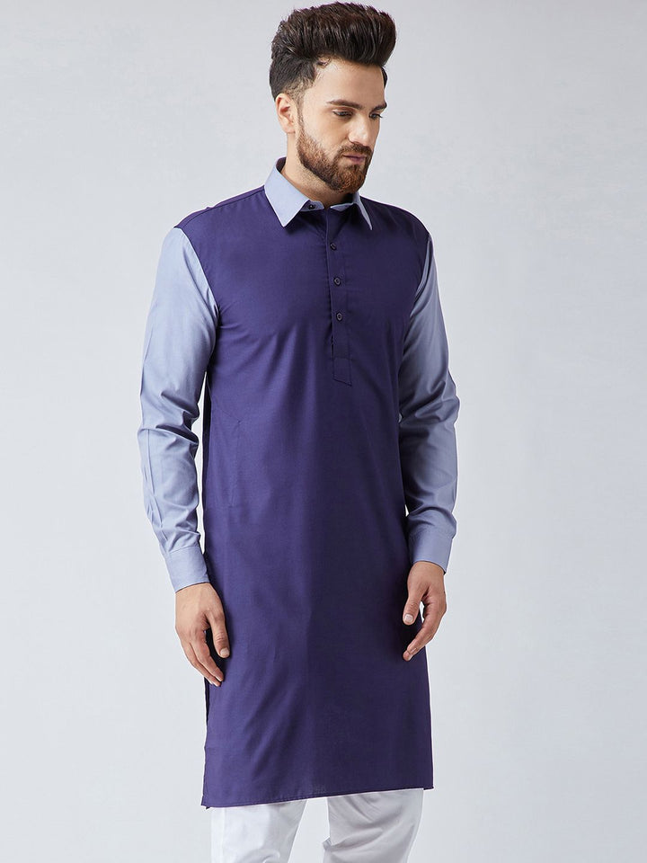SOJANYA Men Navy Blue Colourblocked Straight Kurta