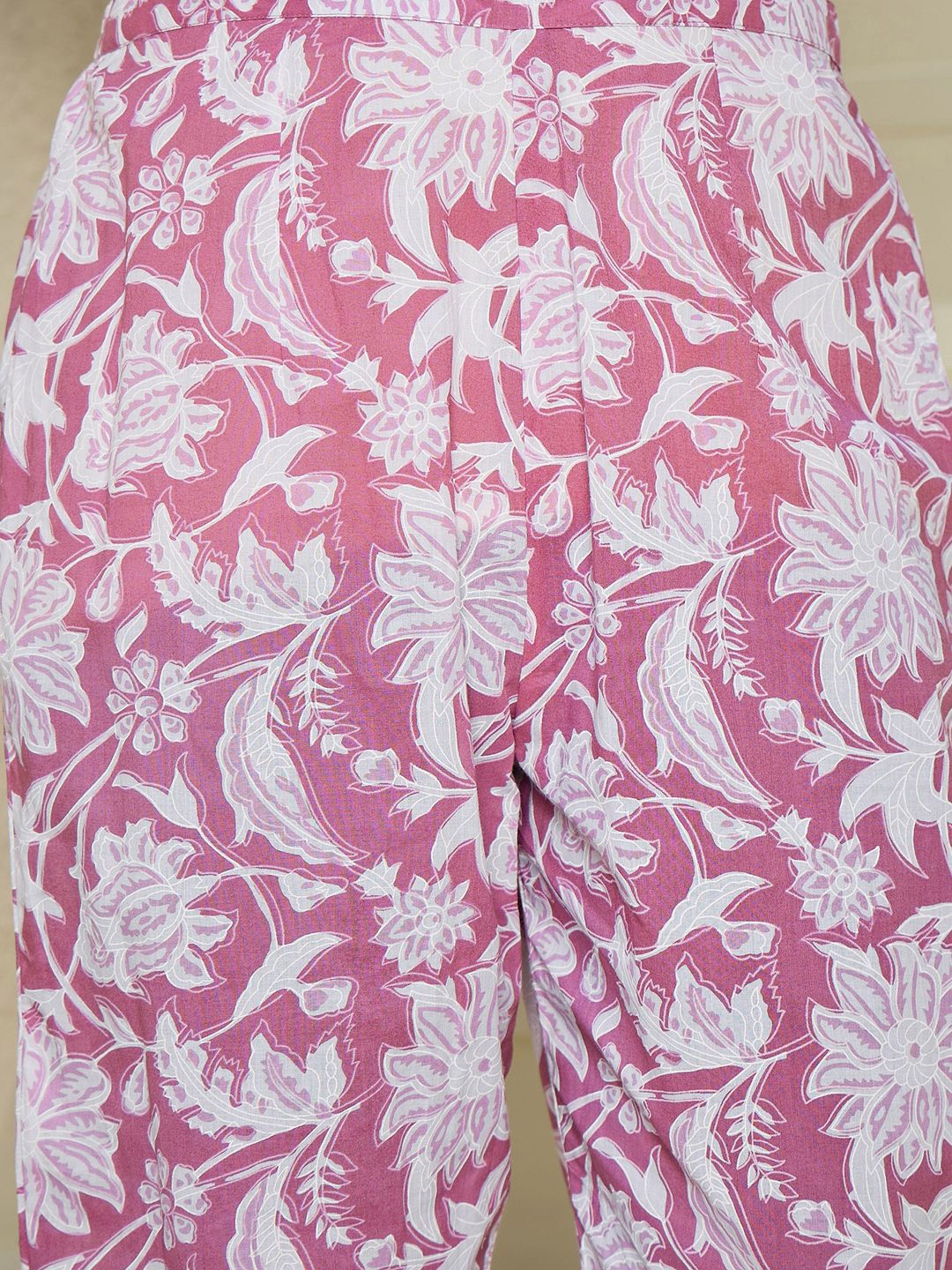 Indo Era Floral Printed V Neck Pure Cotton A-Line Kurta with Trousers