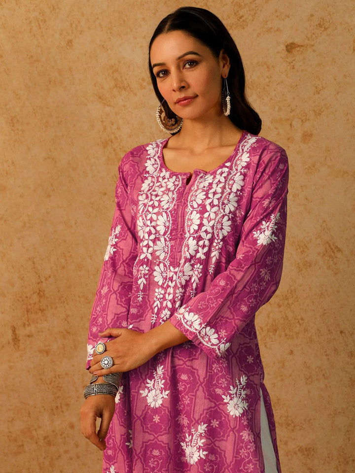 Rumah Wanita Chikankari Pink Mulmul Chikankari Sulam Kurta