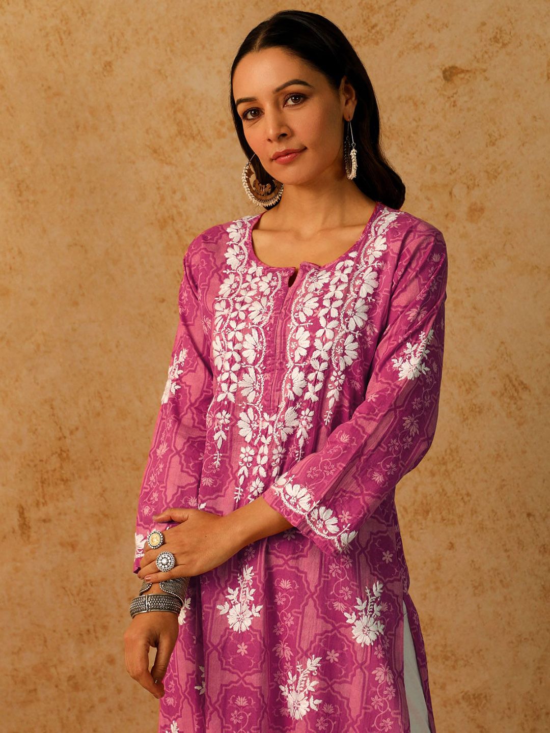 Rumah Wanita Chikankari Pink Mulmul Chikankari Sulam Kurta