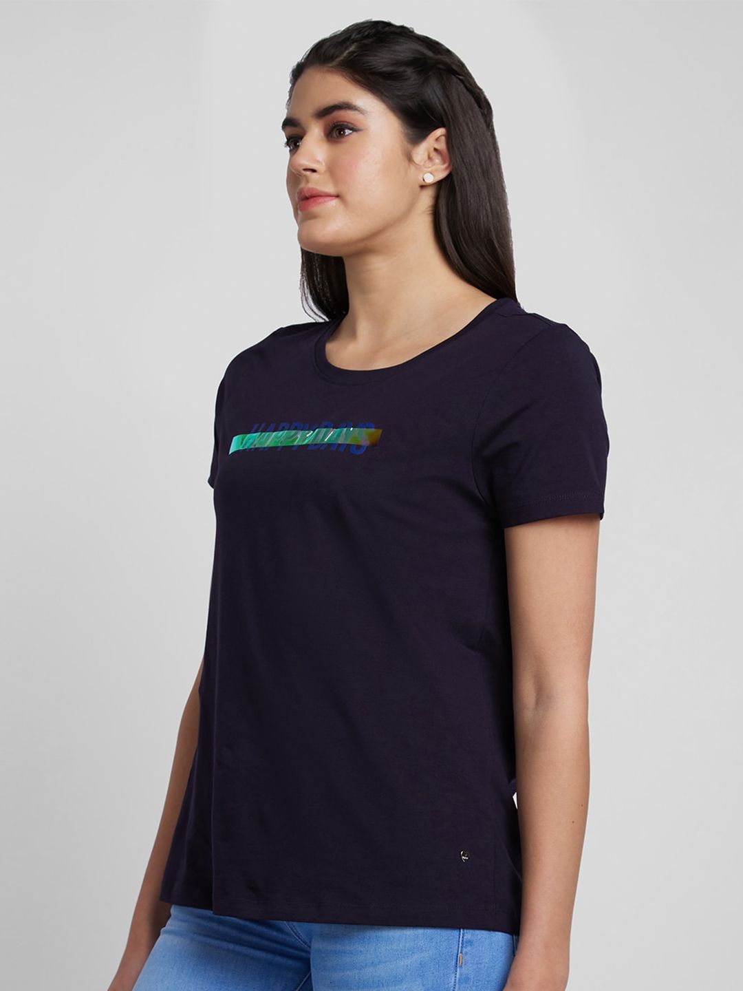 SPYKAR Women Round Neck Short Sleeve Cotton T-shirt