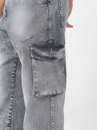 Urbano Fashion Men Ice Grey Loose Fit Cargo Jeans With 7 Pockets Non-Stretchable