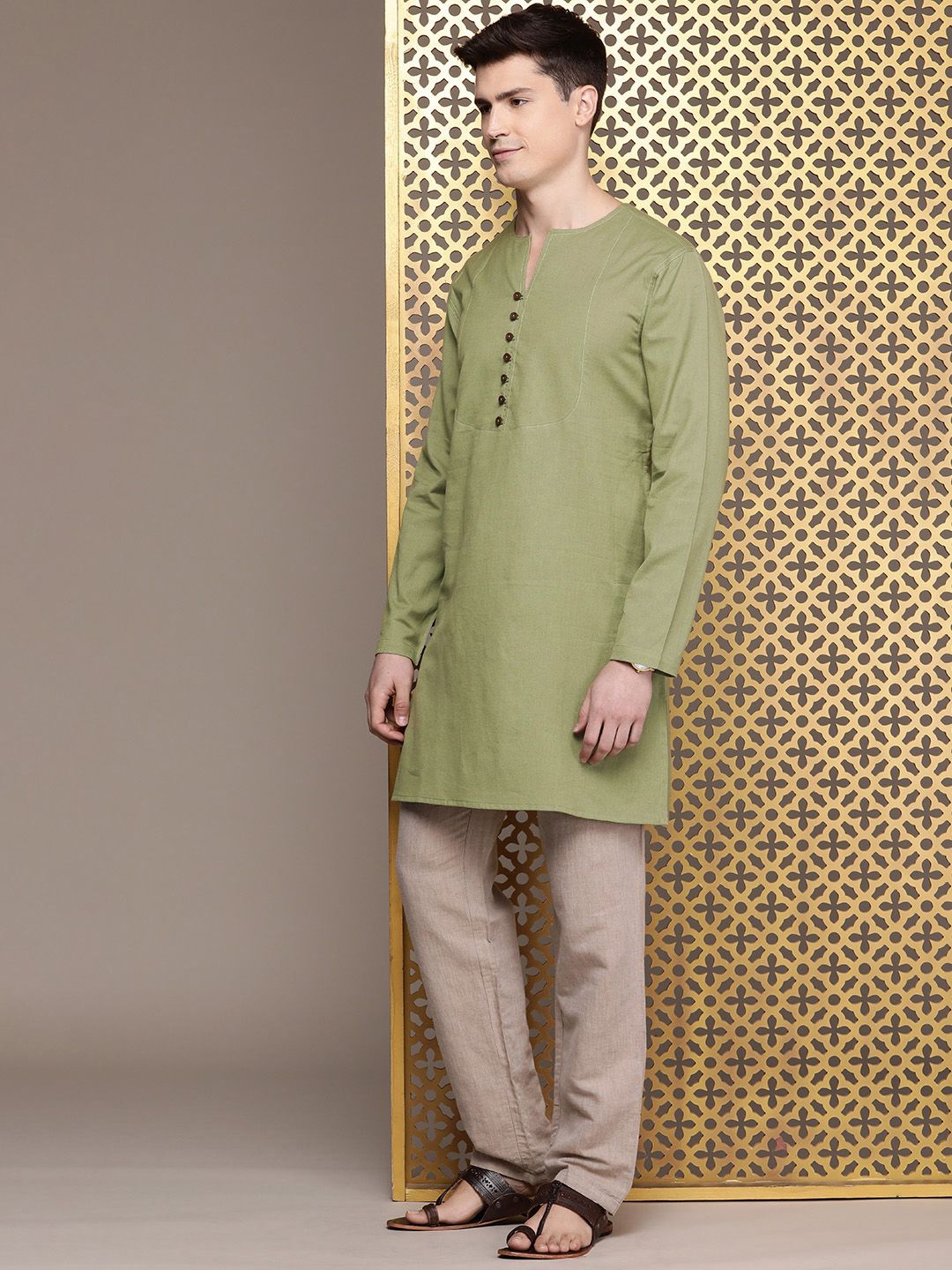 House of Pataudi Solid Cotton Linen Jashn Kurta