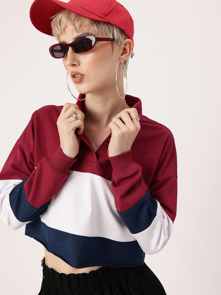 DressBerry Boss Babe Colorblocked Boxy Crop Sweatshirts