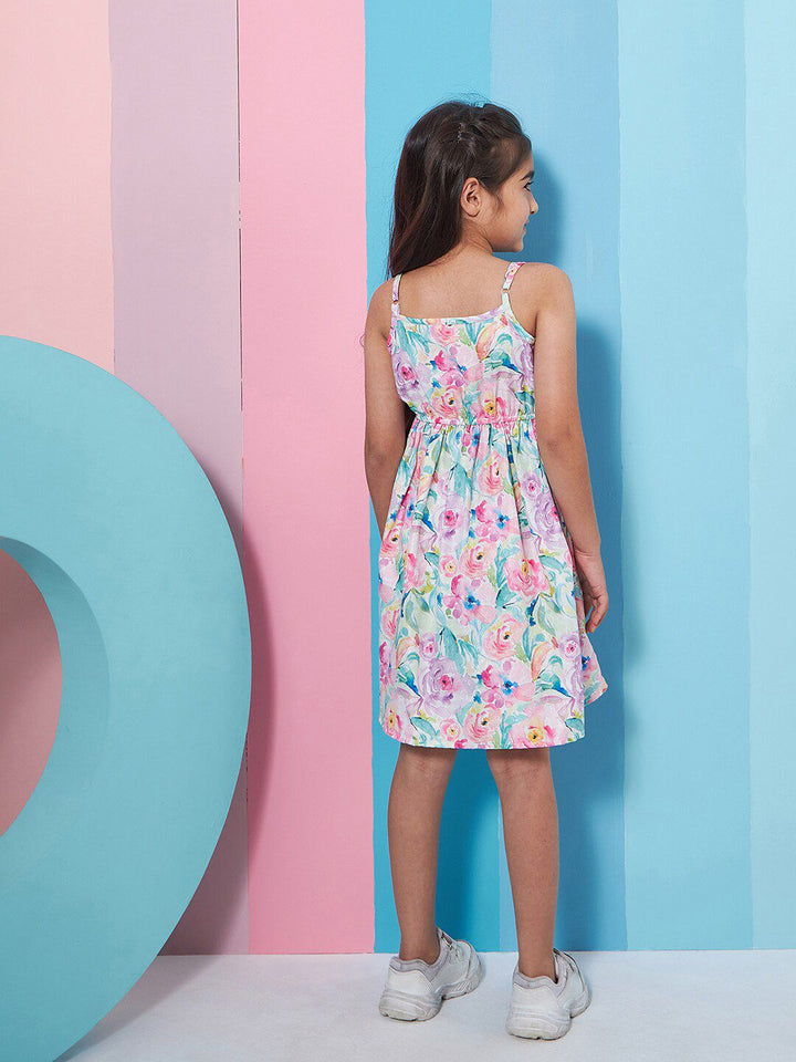 pspeaches Girls Floral Print Shoulder Strap Georgette Fit & Flare Dress