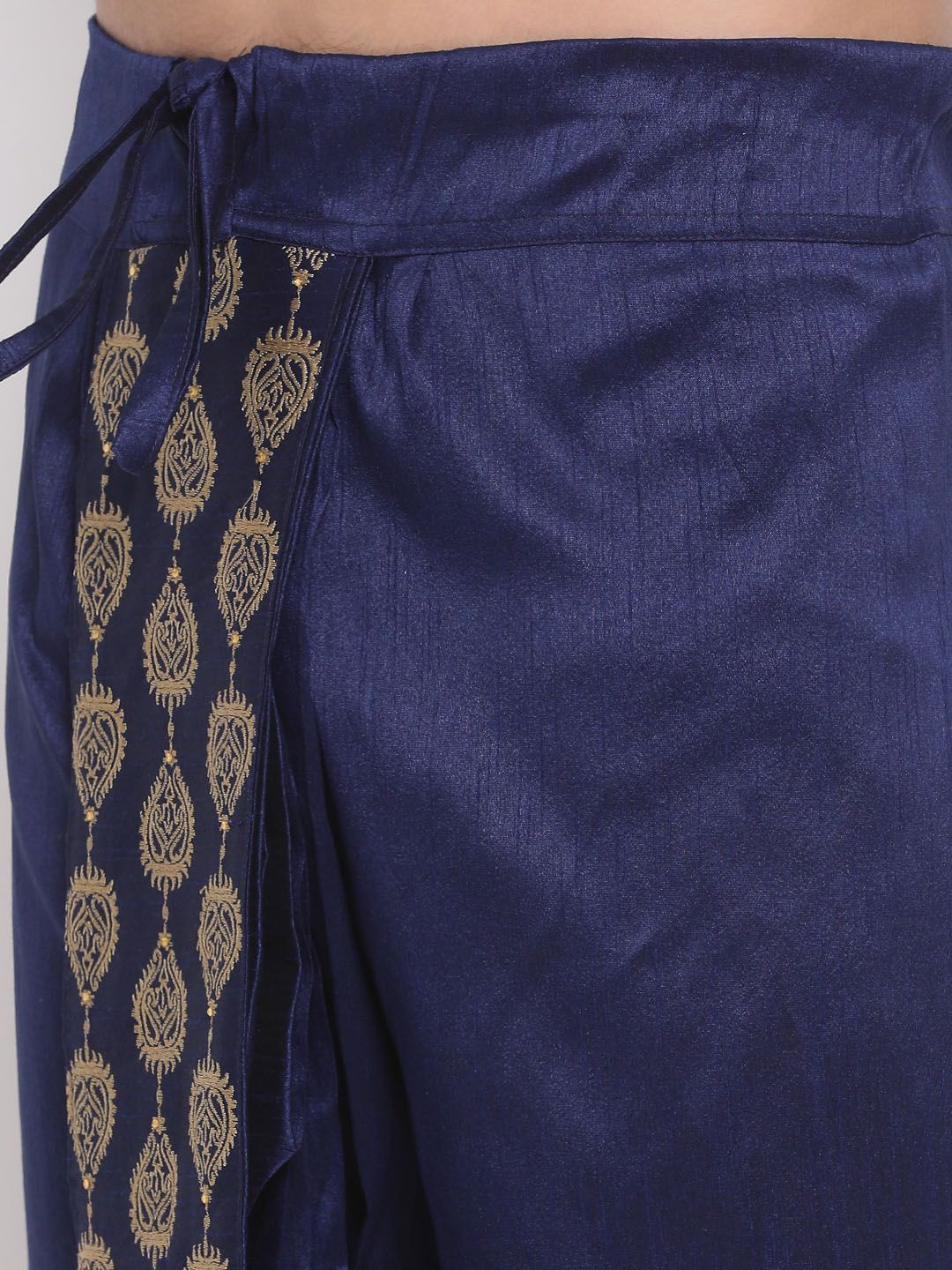 VASTRAMAY Men Navy Blue Embroidered Dhoti
