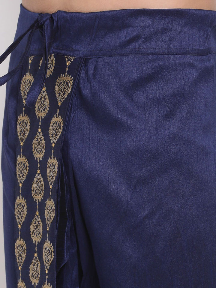VASTRAMAY Men Navy Blue Embroidered Dhoti