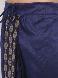 VASTRAMAY Men Navy Blue Embroidered Dhoti