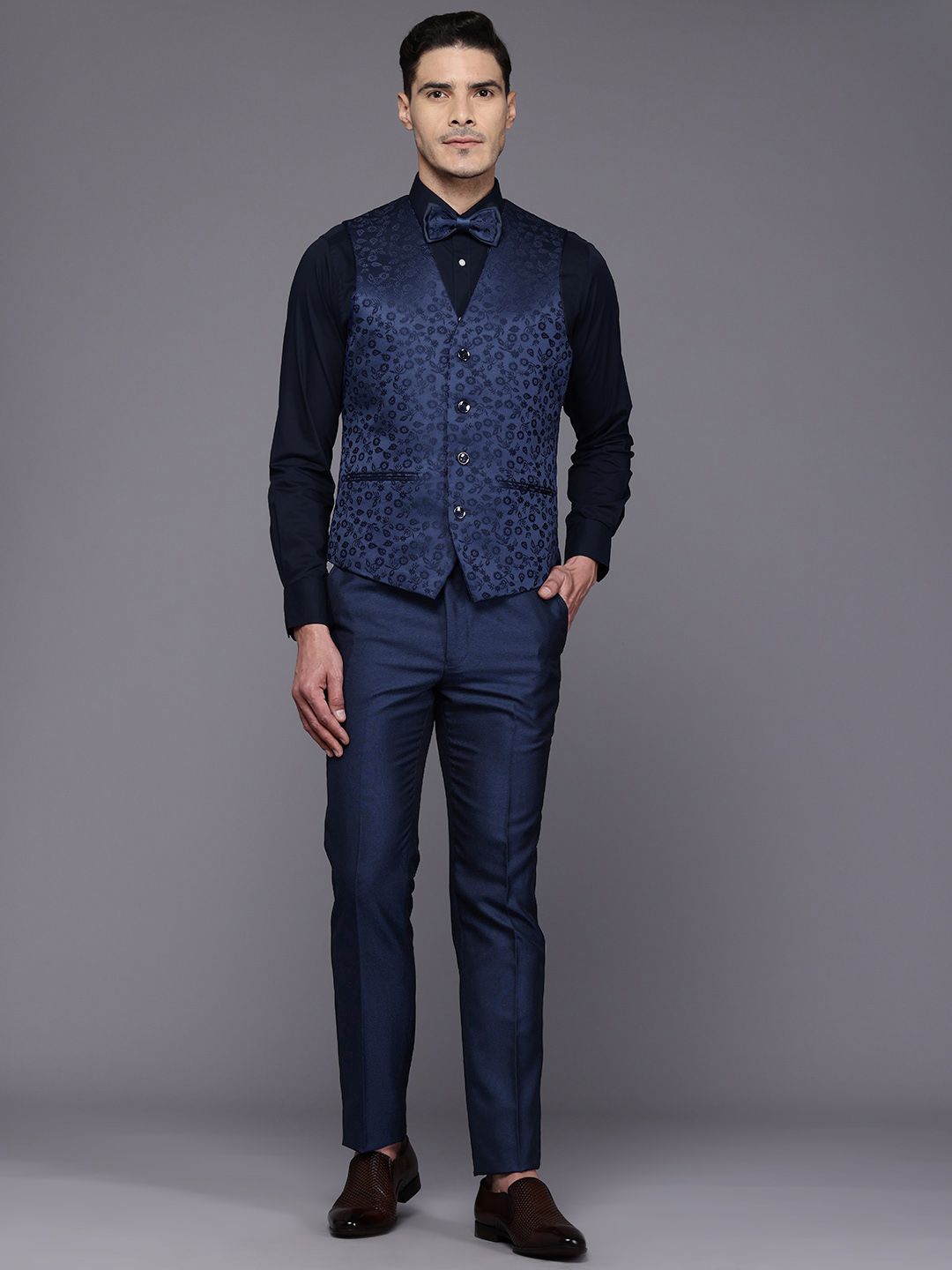 Raymond Party Blazer & Trouser With Woven Design Waistcoat