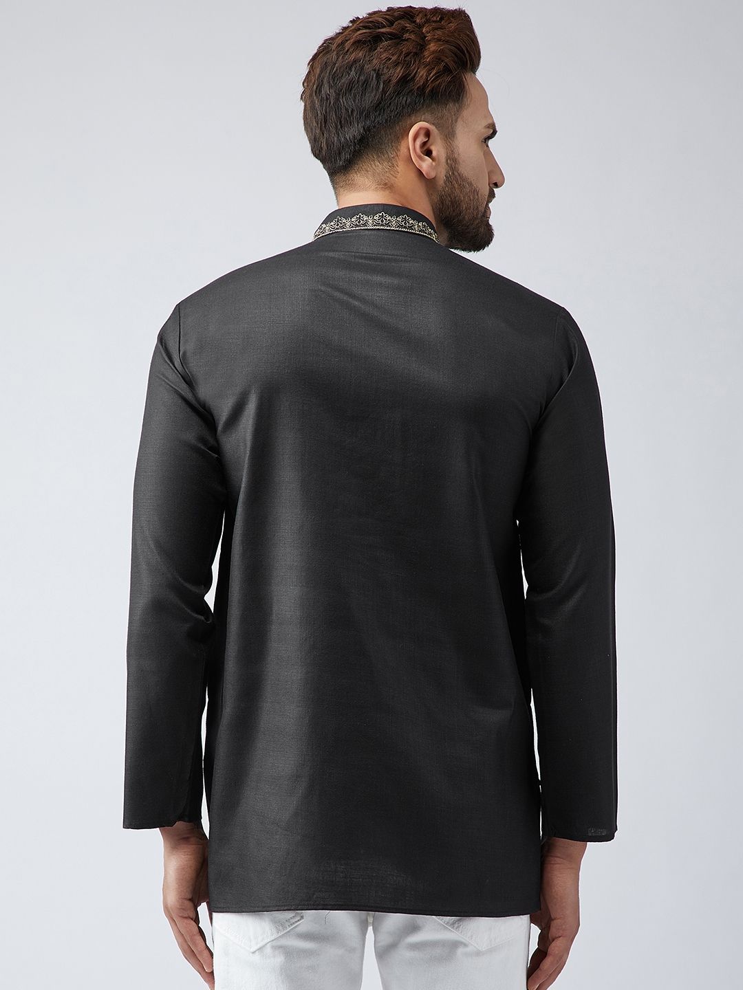 SOJANYA Kurta Pendek Bersulam Hitam Lelaki