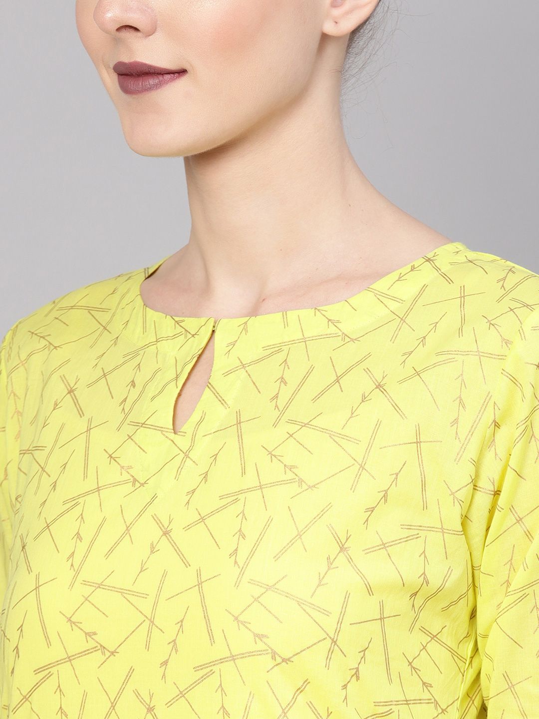 Gerua By Libas Women Lime Green  Golden Block Print Kurta with Trousers