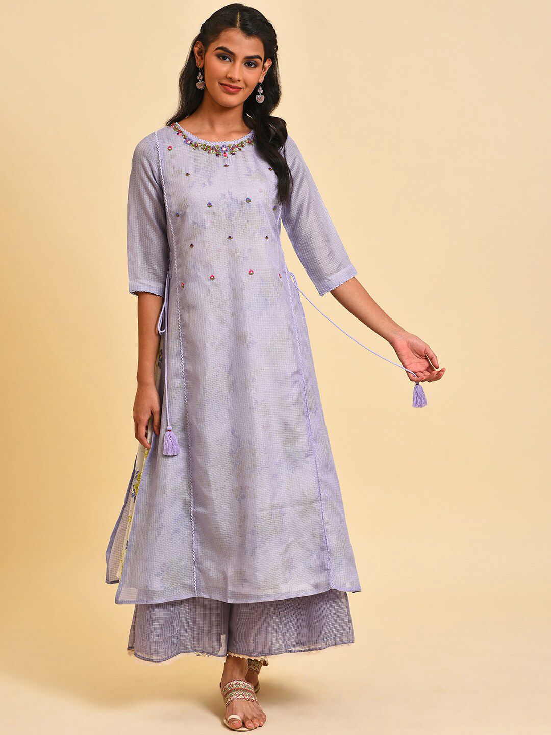 W Women Checked Ethnic Palazzos
