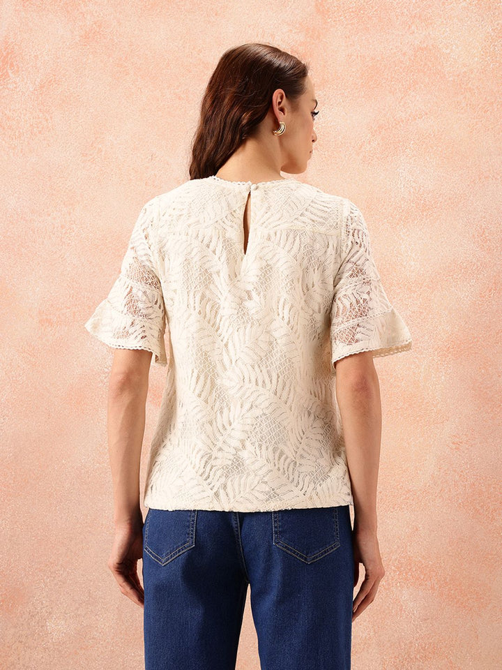 all about you Self Design Lace Up Bell Sleeve Top
