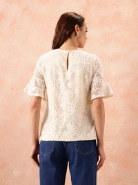 all about you Self Design Lace Up Bell Sleeve Top