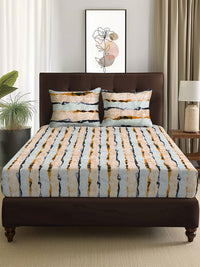 Story@home Arena Cream-Coloured & Grey Printed 180 TC Queen Bedsheet & 2 Pillow Covers