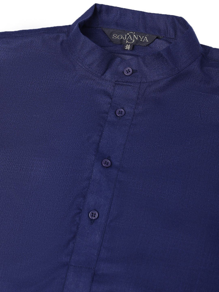 Anug by SOJANYA Men Navy Blue Mandarin Collar Kurta