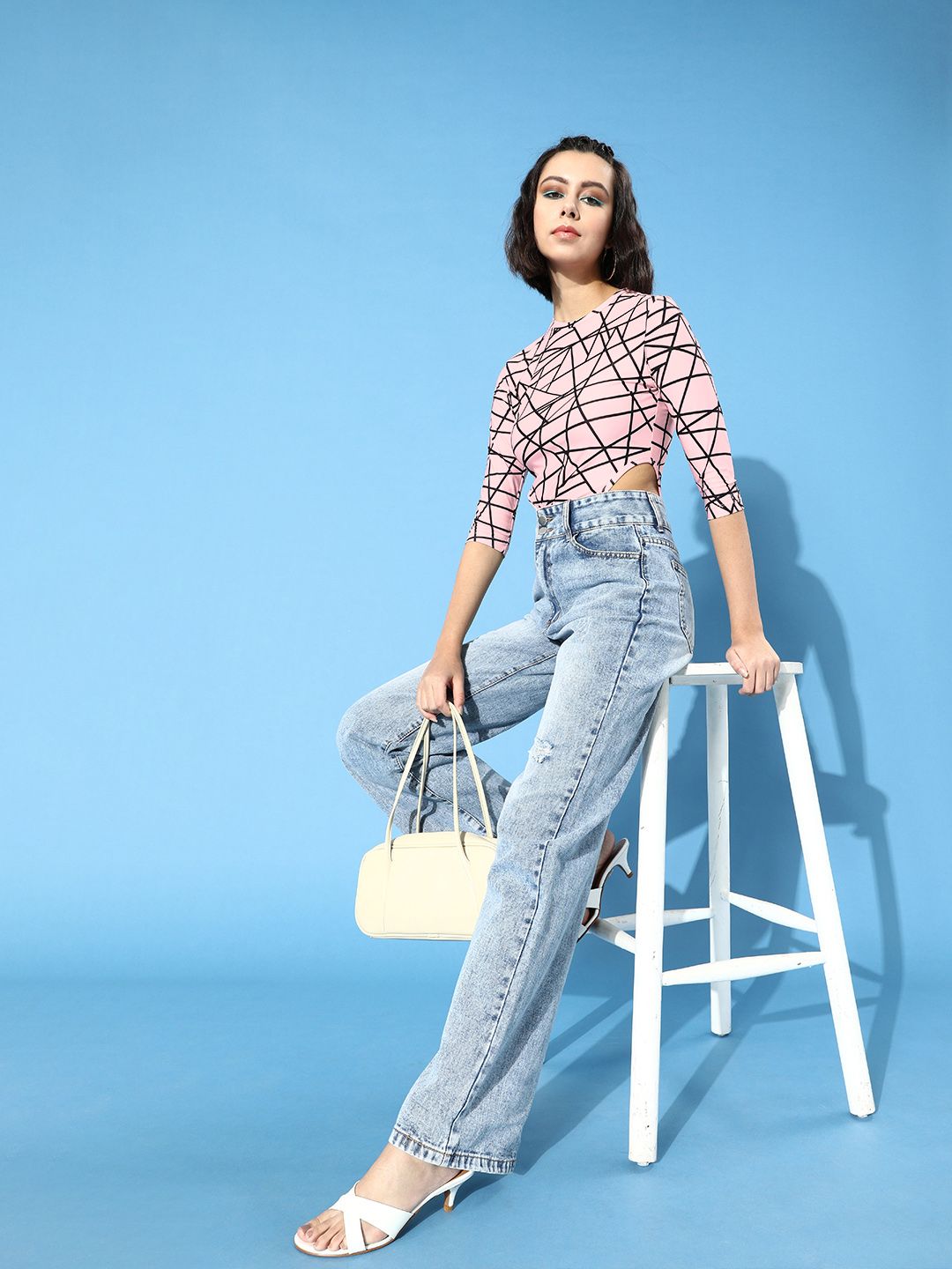 STREET 9 Women Attractive Peach Geometric Bodysuit Top