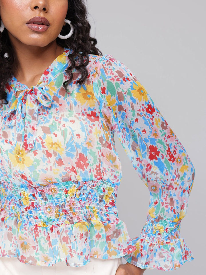 Dressberry Floral Fest Smocked Semi Sheer A-Line Top