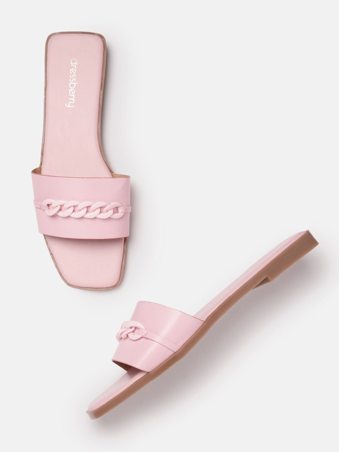 DressBerry Women Chain Embellished Open Toe Flats